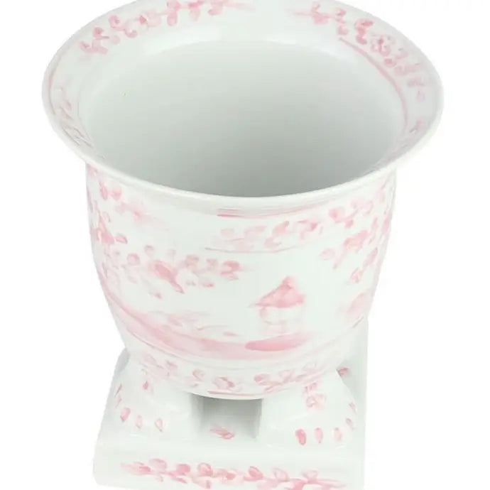 Footed Porcelain Planter in Pale Pink