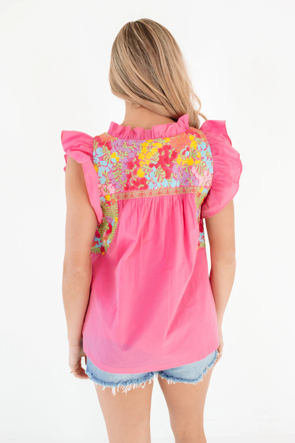 Nellie Ruffle Neck Top - Pink