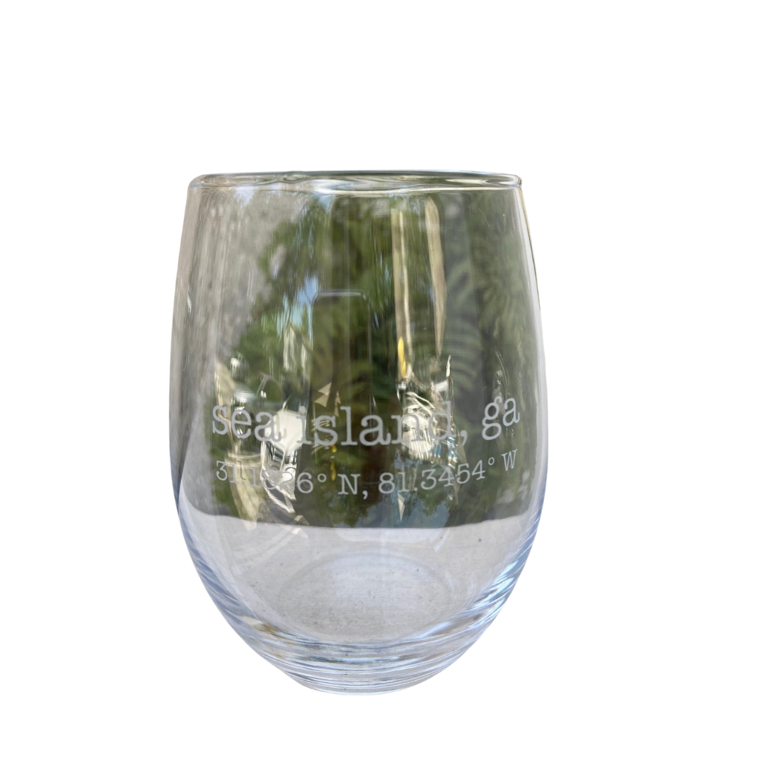 Sea Island Coordinate Stemless Wine Glass (longitude & latitude)