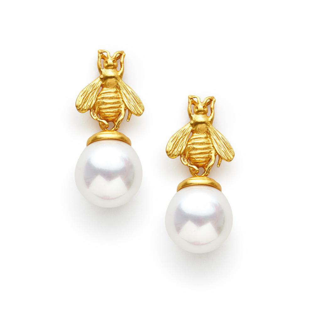 Gold Bee Drop Pearl Earrings Julie Vos| Two Friends St. Simons Island 