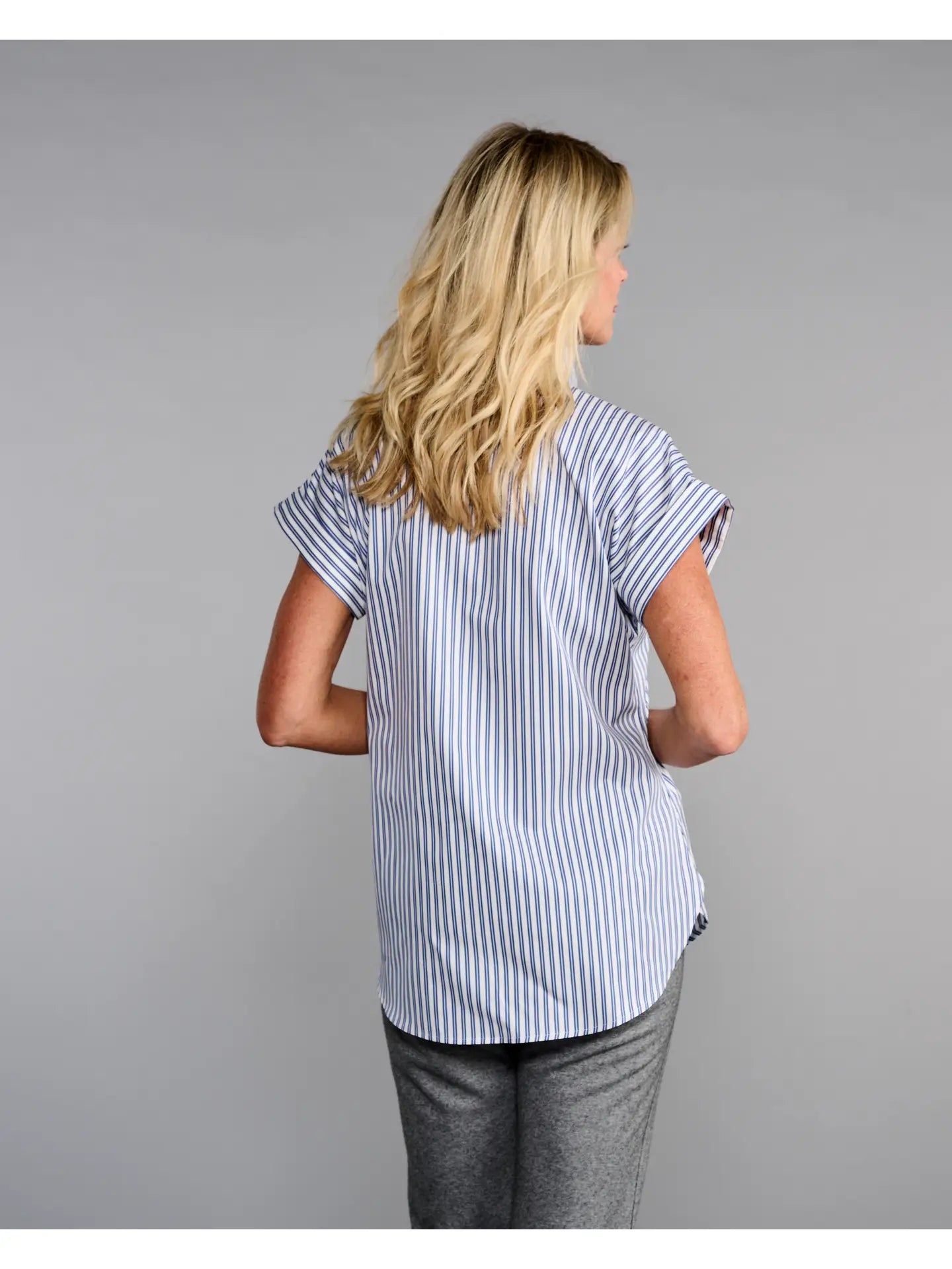 Claridge & King Navy Stripe Cap Sleeve Blouse