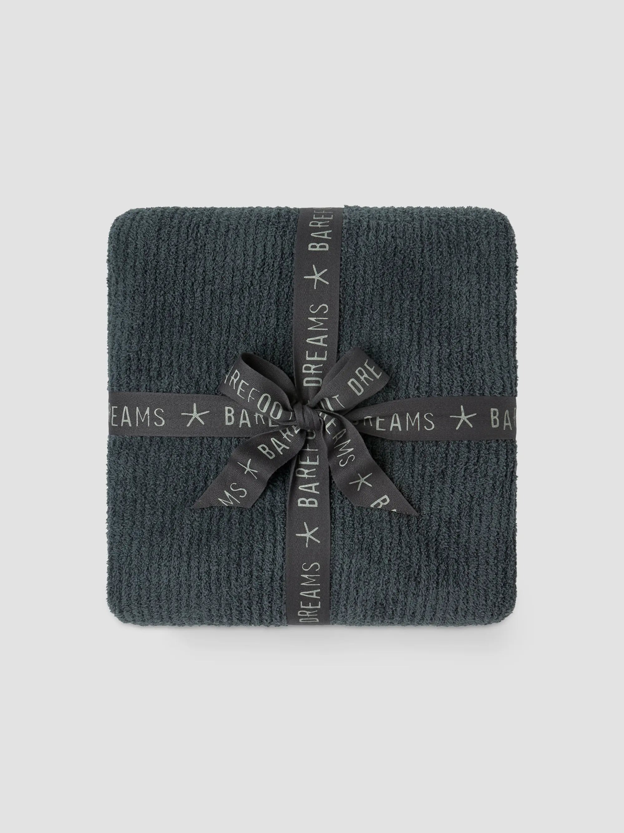Barefoot Dreams CozyChic Rib Blanket Stitch Throw Slate Blue/Cream