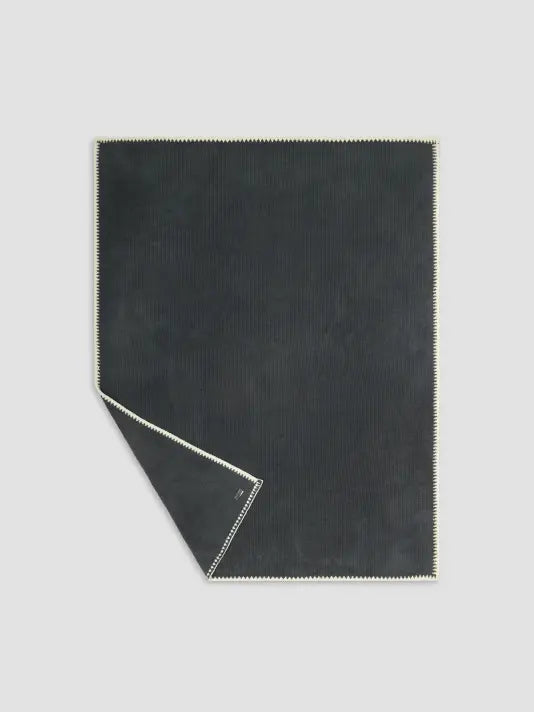 Barefoot Dreams CozyChic Rib Blanket Stitch Throw Slate Blue/Cream