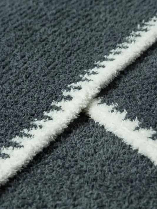 Barefoot Dreams CozyChic Rib Blanket Stitch Throw Slate Blue/Cream