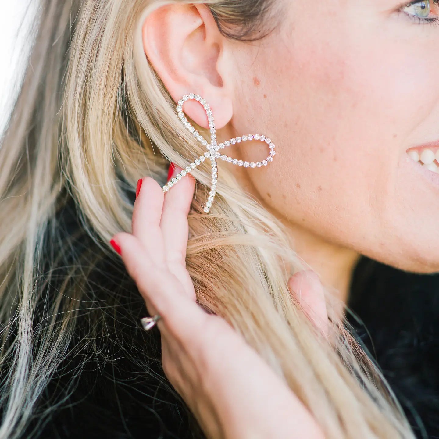Rhinestone Statement Bow Holiday Earrings