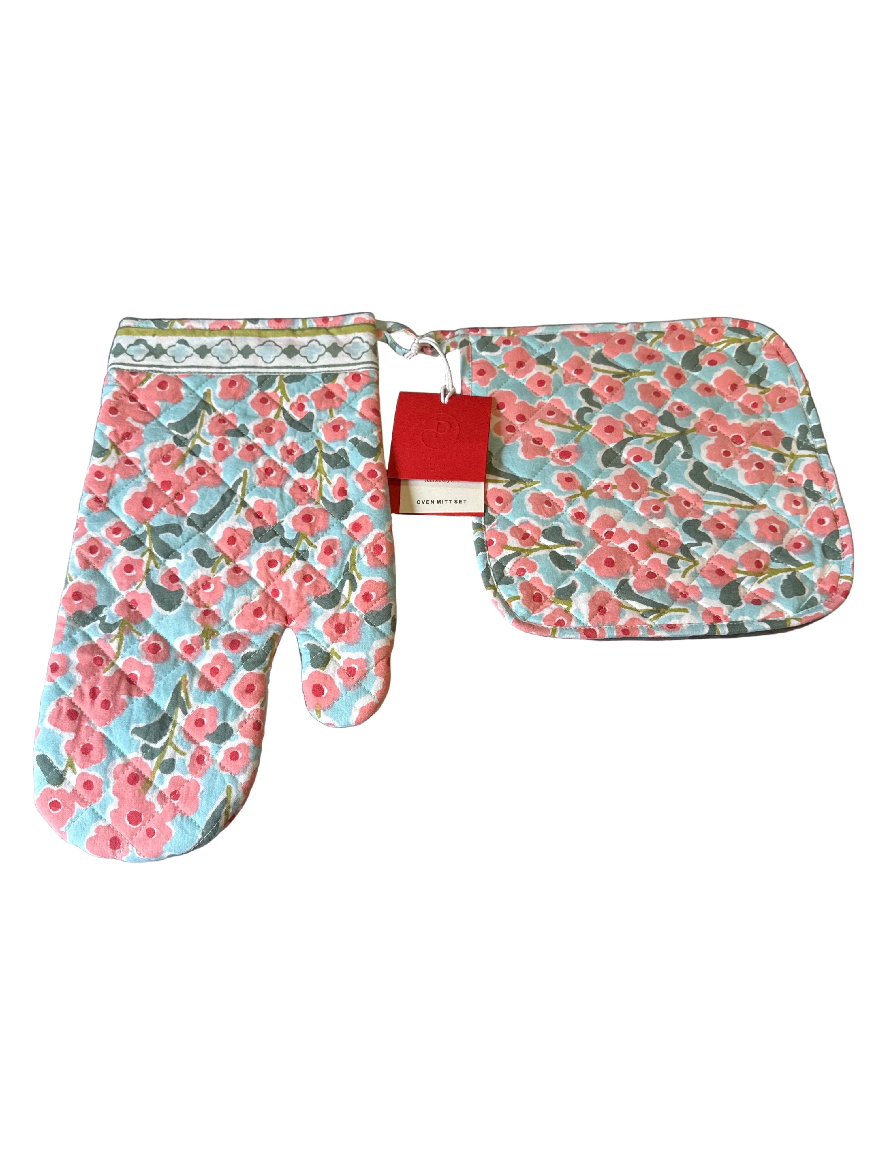 Pomegranate Pink Posey Oven Mitt Set