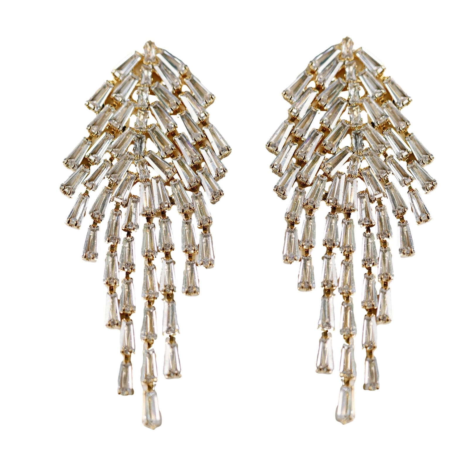 Crystal Waterfall Maxi Tassel Holiday Statement Earrings