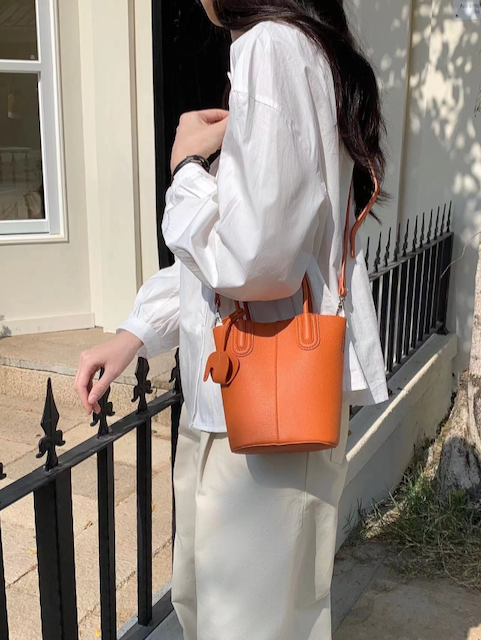 Small Tote/Crossbody Bag w/Matching Bag Charm | Orange