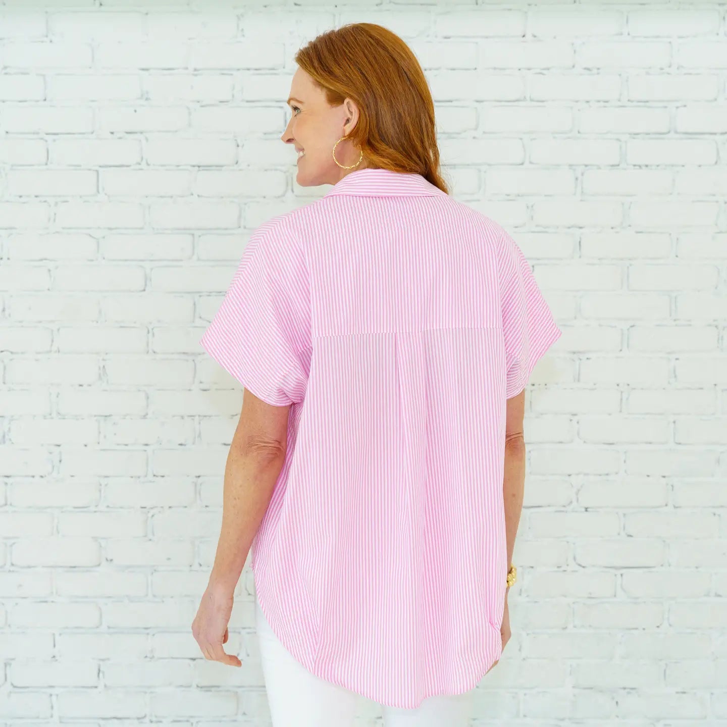 Caryn Lawn Kelly Top Pink Stripe