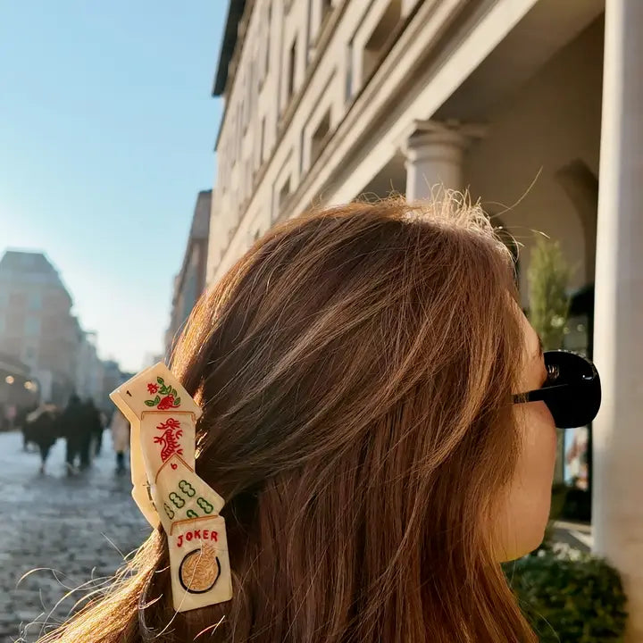 Hand-Painted Mahjong Claw Hair Clip