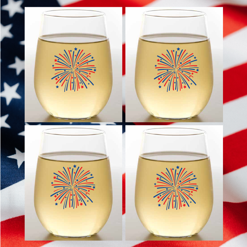 FIREWORKS Unbreakable Stemless TRITAN Plastic Wine Glasses: 4pk