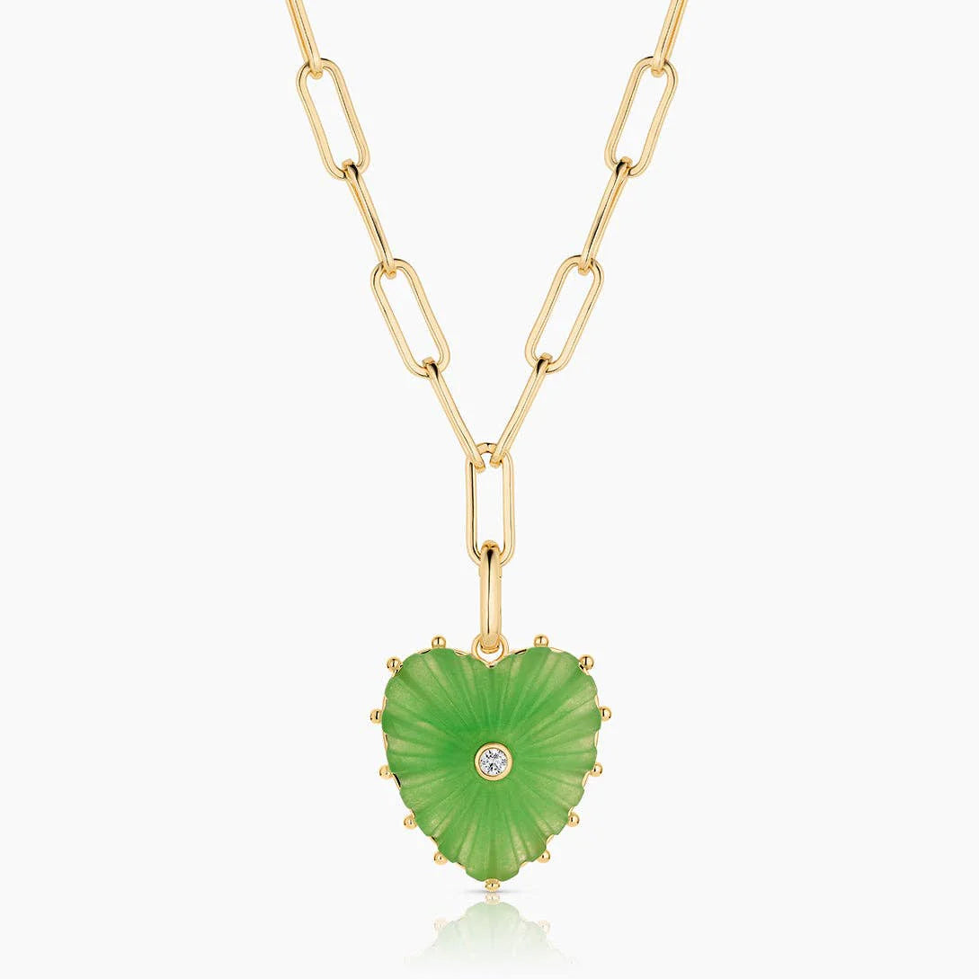THATCH Malene Light Green Jade Heart Clip Necklace
