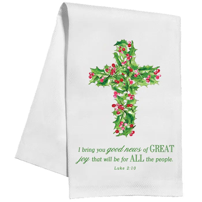 Kitchen Towel - Holly and Berry Cross Luke 2:10