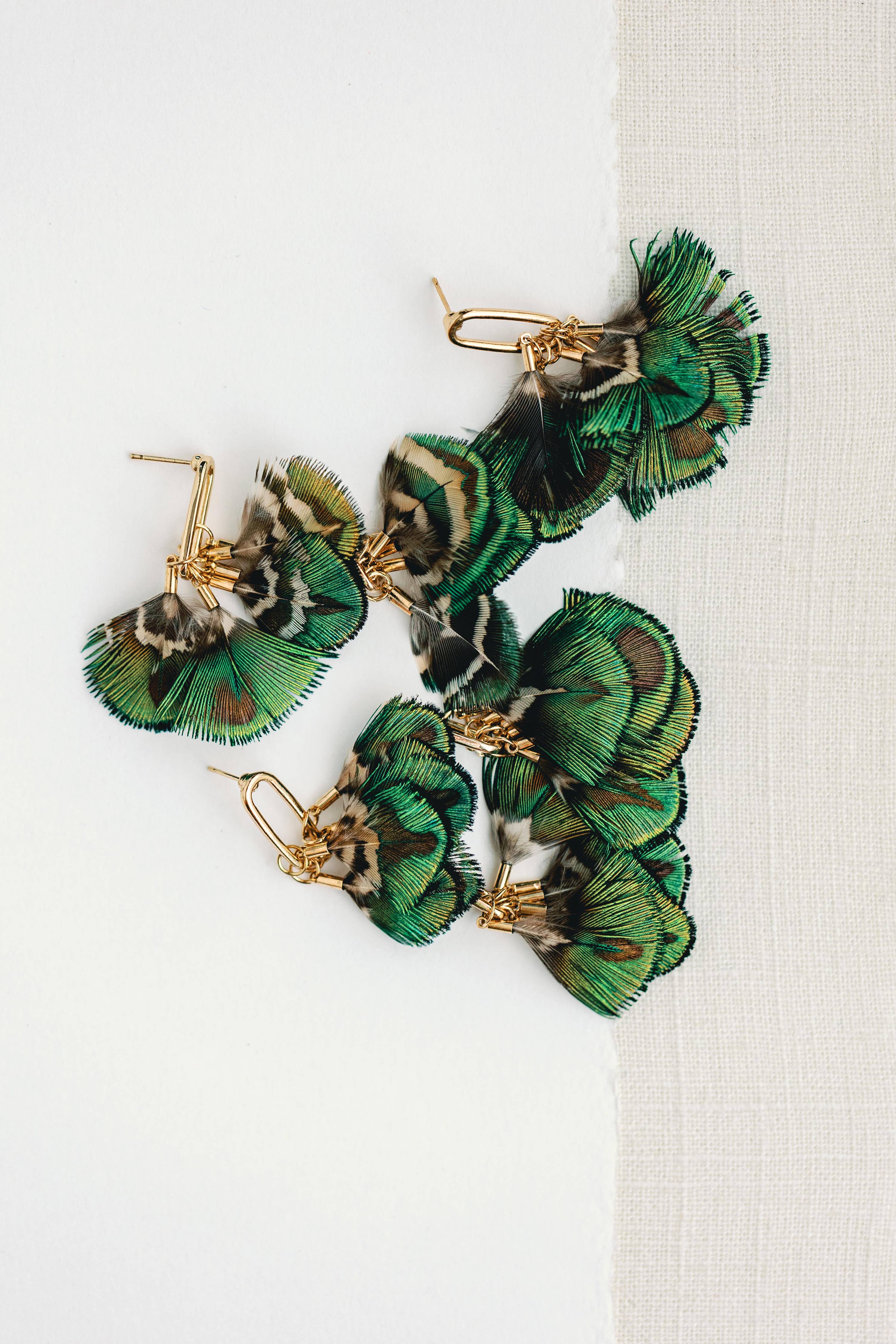 Mallard Fall Feather Tassel Statement Earrings