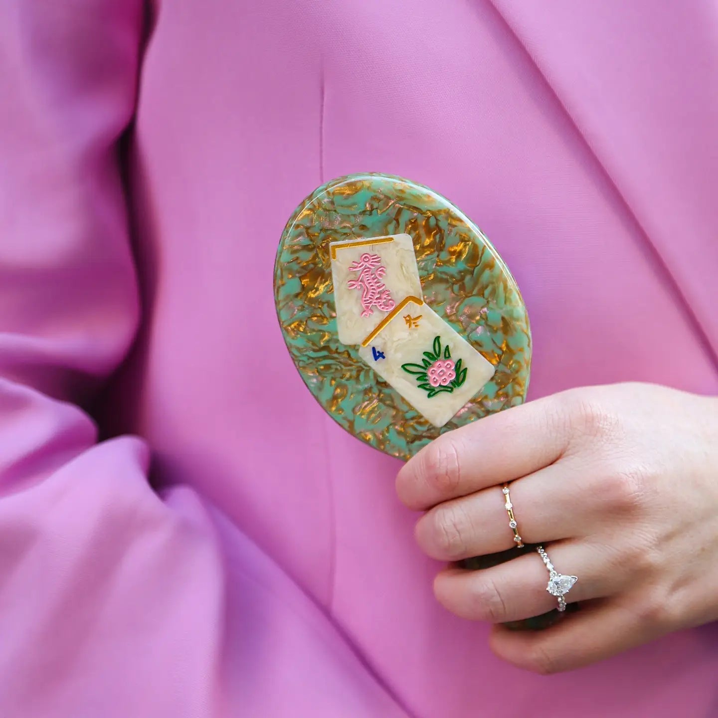 Hand-Painted Flower Mahjong Handbag Hero Brush