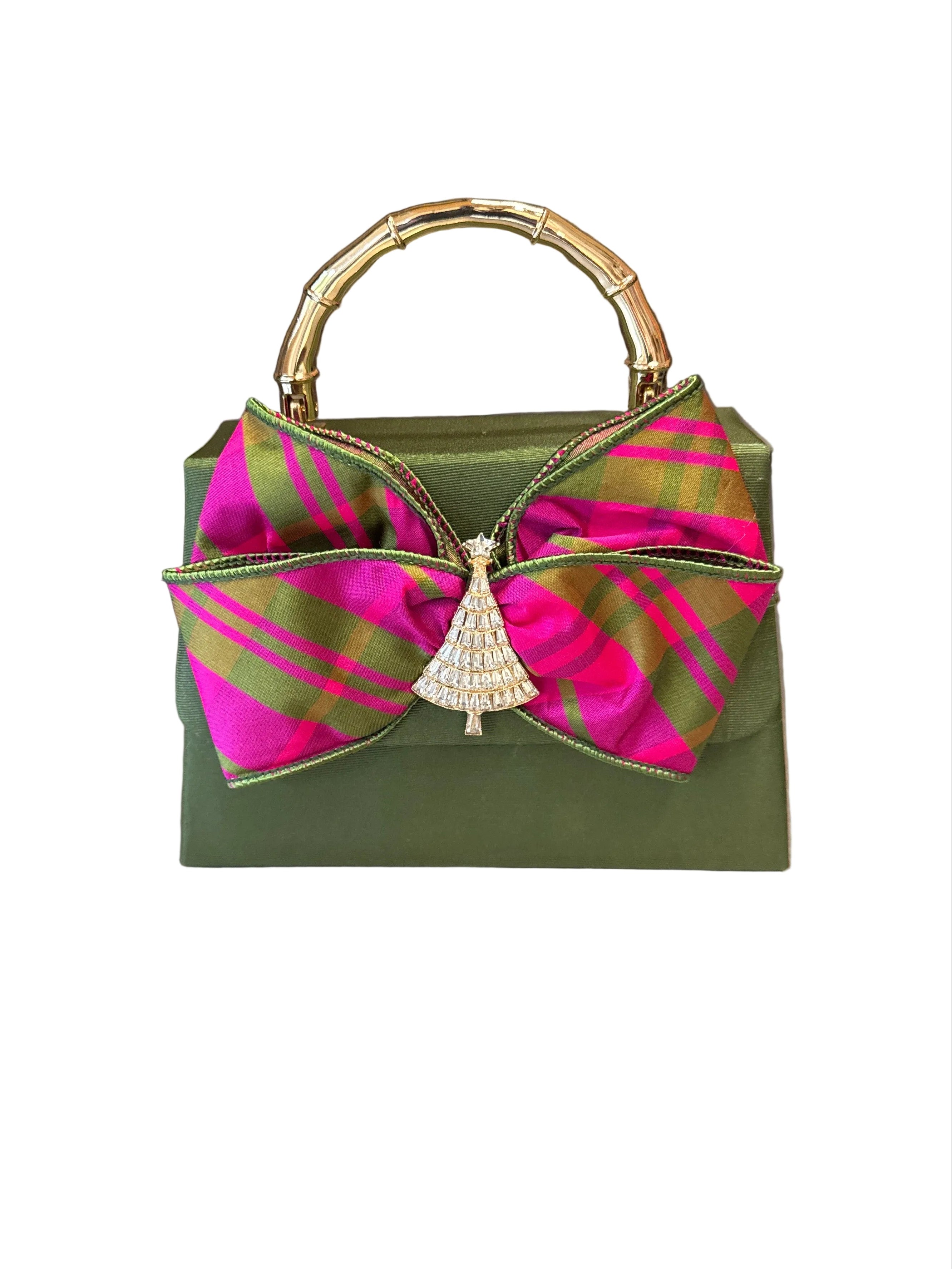 Lulu Bag - Green with Plaid Bow | Stag or Christmas Tree