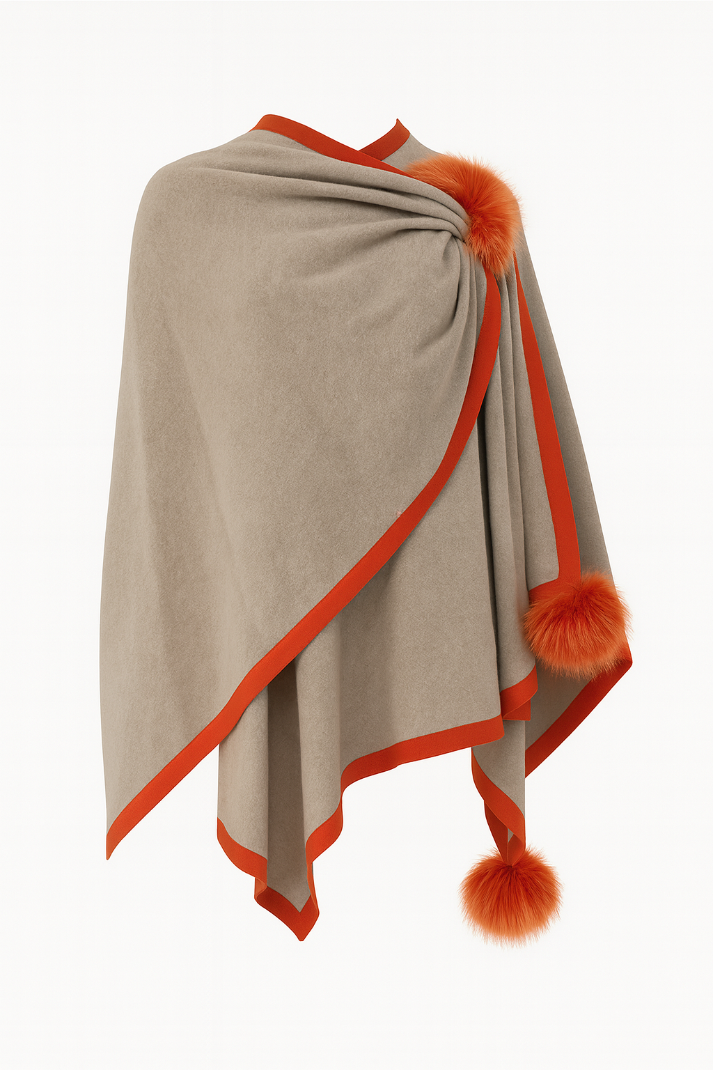 Knit Wrap with Fox Poms - 4 colors