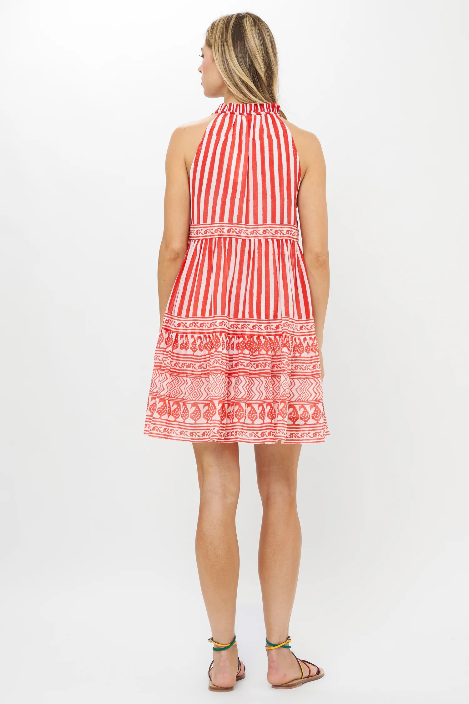Oliphant Sleeveless Tiered Short Dress - Santorini Red