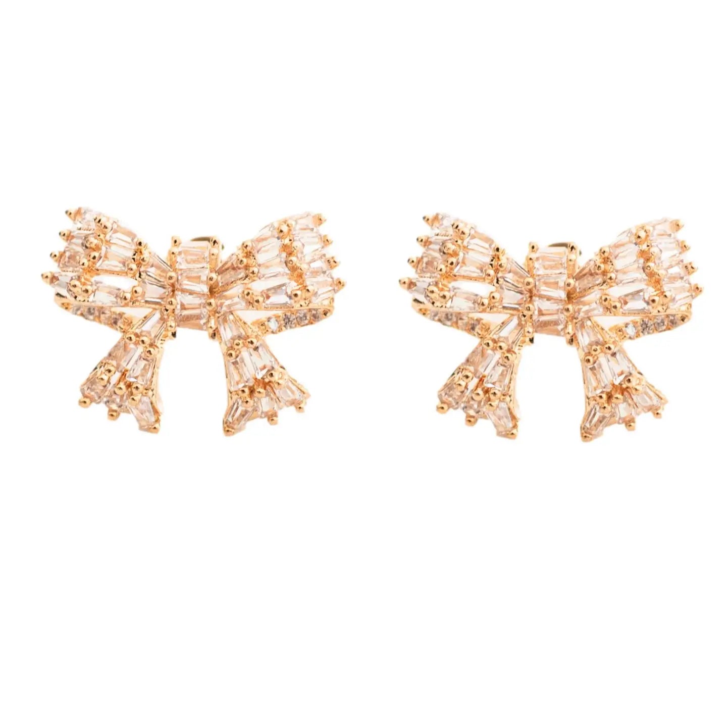 Gold Mini Sparkler Statement Stud Holiday Bow Earrings