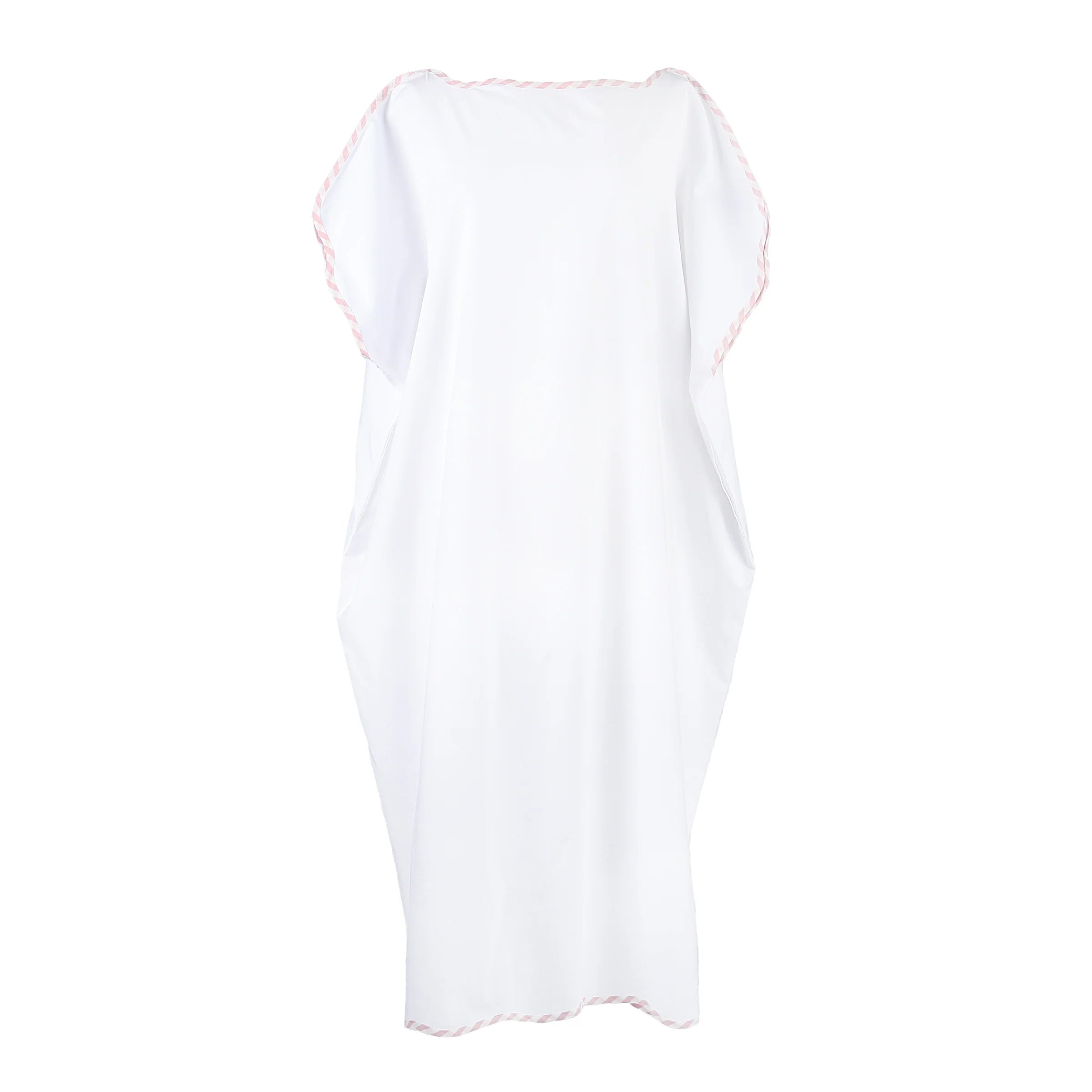 Vandy Scalloped Caftan - White with Pink Trim