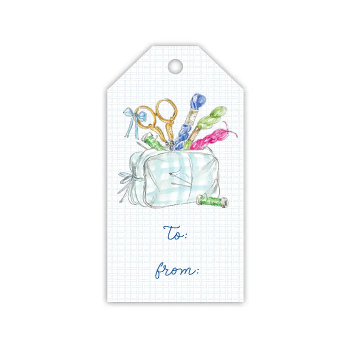 Gift Tags - Handpainted Blue Needlepoint Bag with Threads