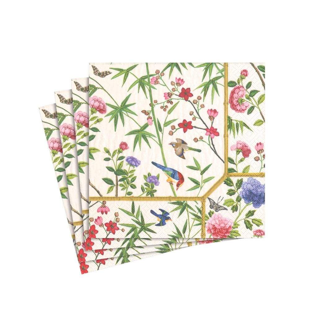 Caspari Chinese Wallpaper Cocktail Napkins - Cream