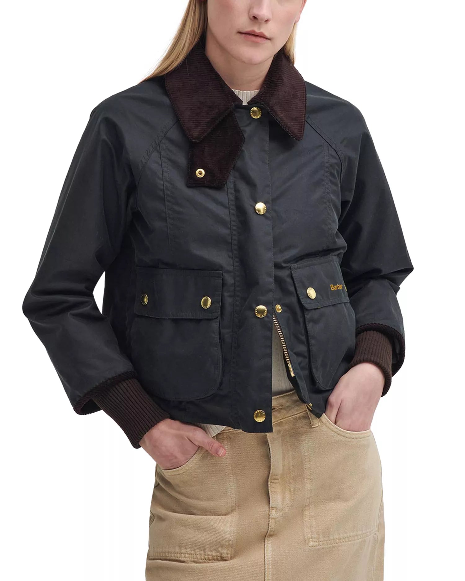 Barbour Cropped Beadnell Wax Jacket | Sage
