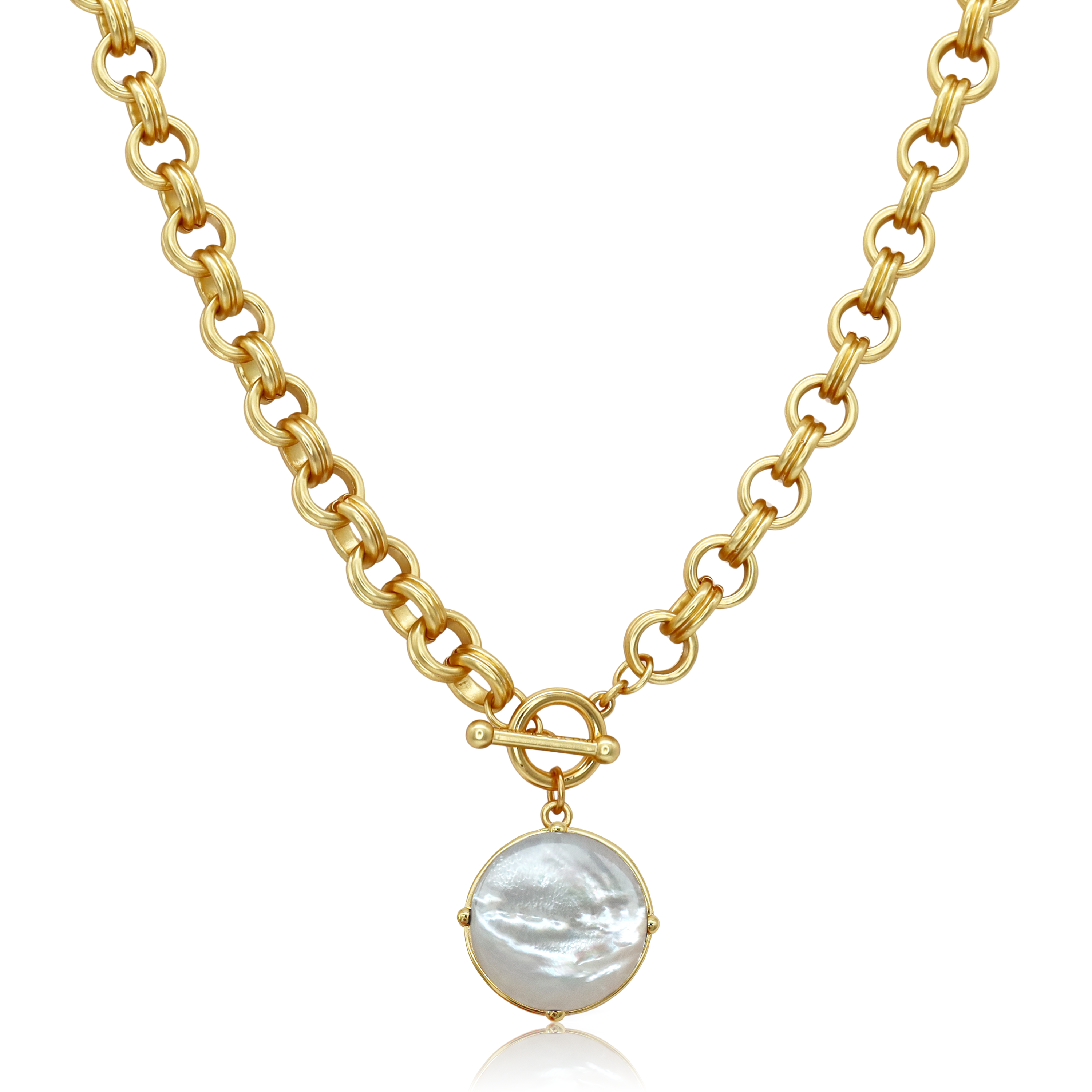 Cabochon Pendant Necklace - Mother of Pearl-24K Gold Plated: Mother of Pearl