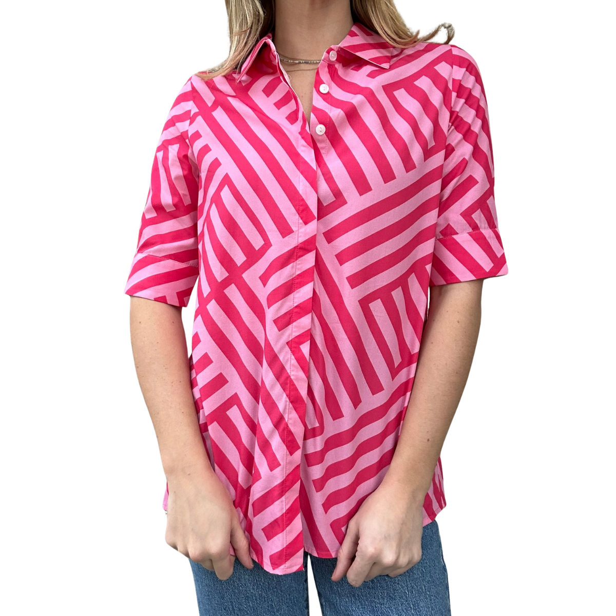 Cecil Short Sleeve Shirt - Pink Geo