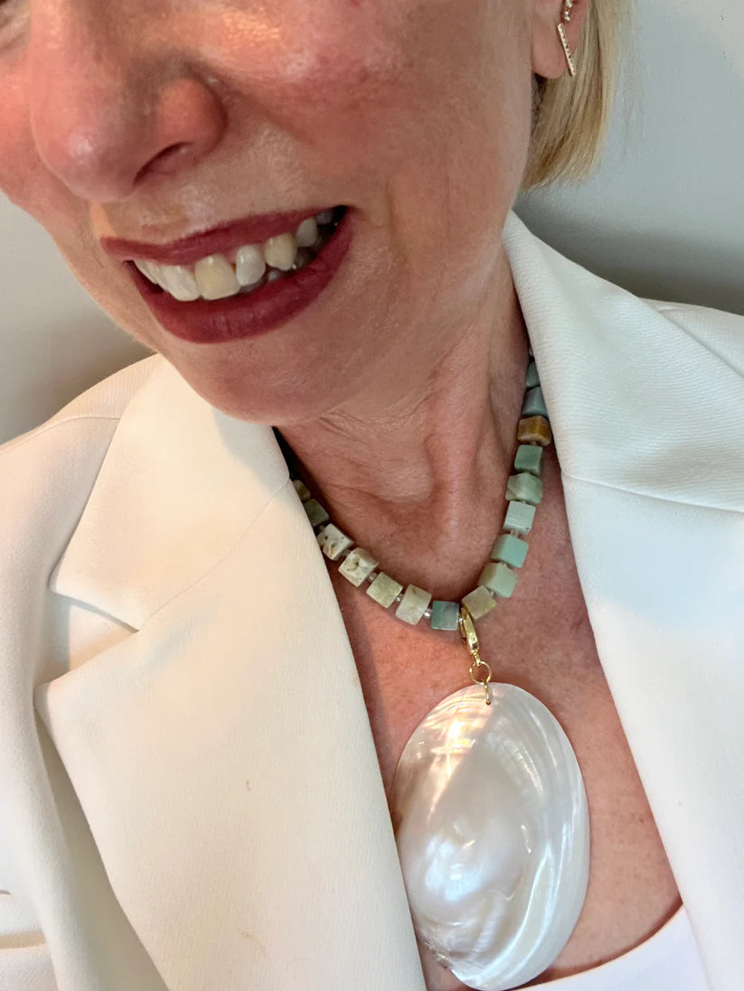 Amazonite Bead w Large Clam Pendant