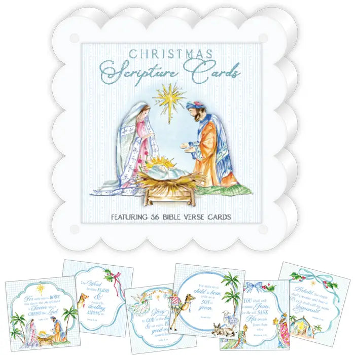4x4 Flat Card with Frame - Blue Nativity Scripture Cards