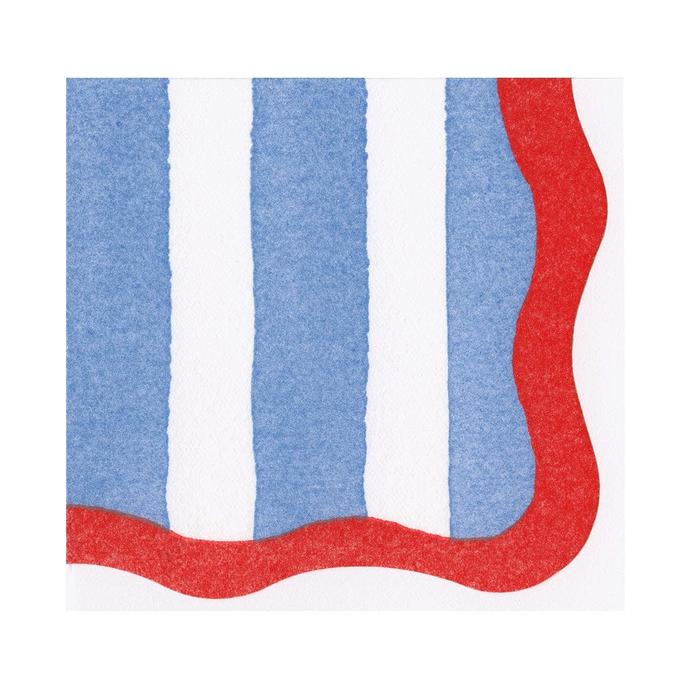 Cafe Stripe Scallop Blue/Red Die Cut Napkin