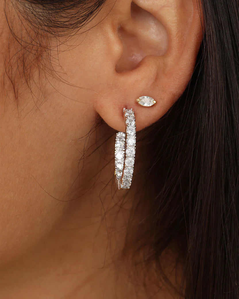 Heiress Hoops 1" White Silver