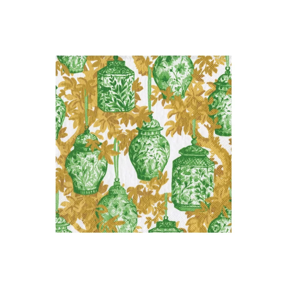 Ginger Jars Napkins Green and White