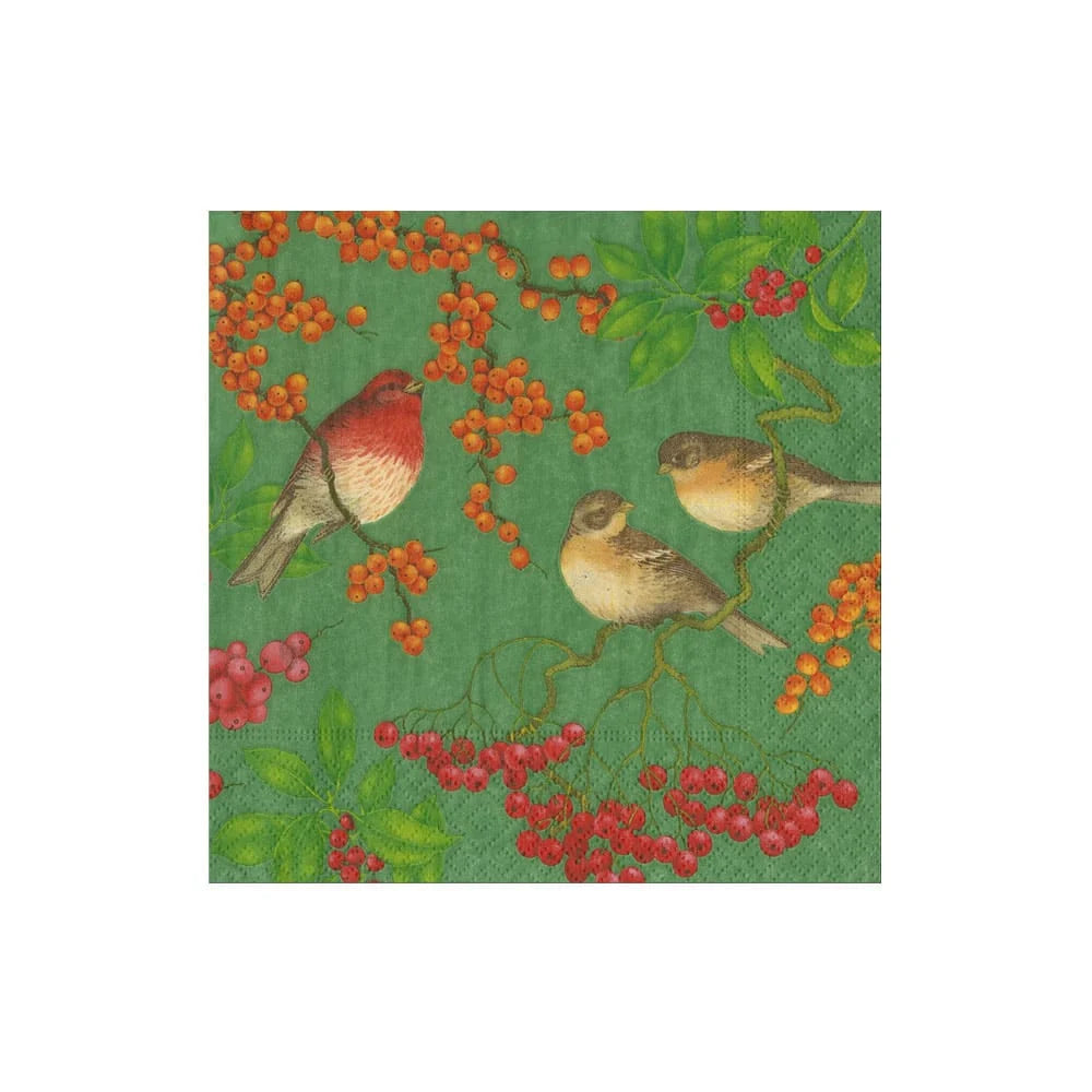 Birds and Berries Green Napkins - 2 Sizes