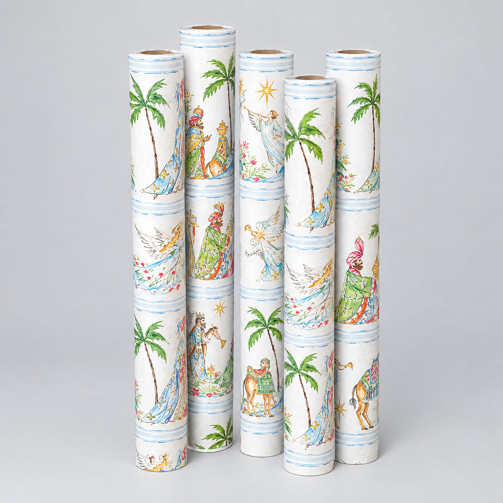 Nativity Scene Pattern Blue Stripes Wrapping Paper