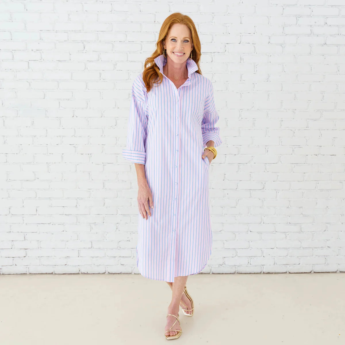 Caryn Lawn Phoebe Dress | Pink/Blue Stripe