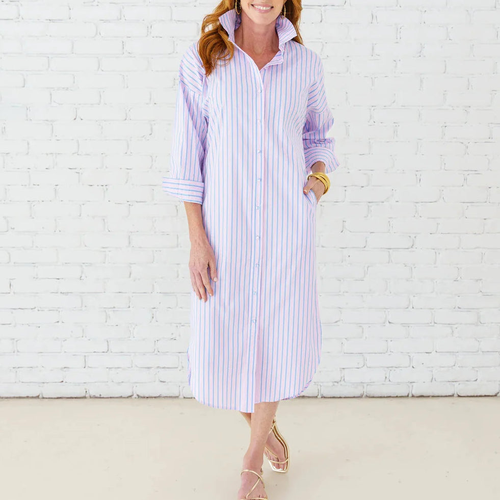 Caryn Lawn Phoebe Dress | Pink/Blue Stripe