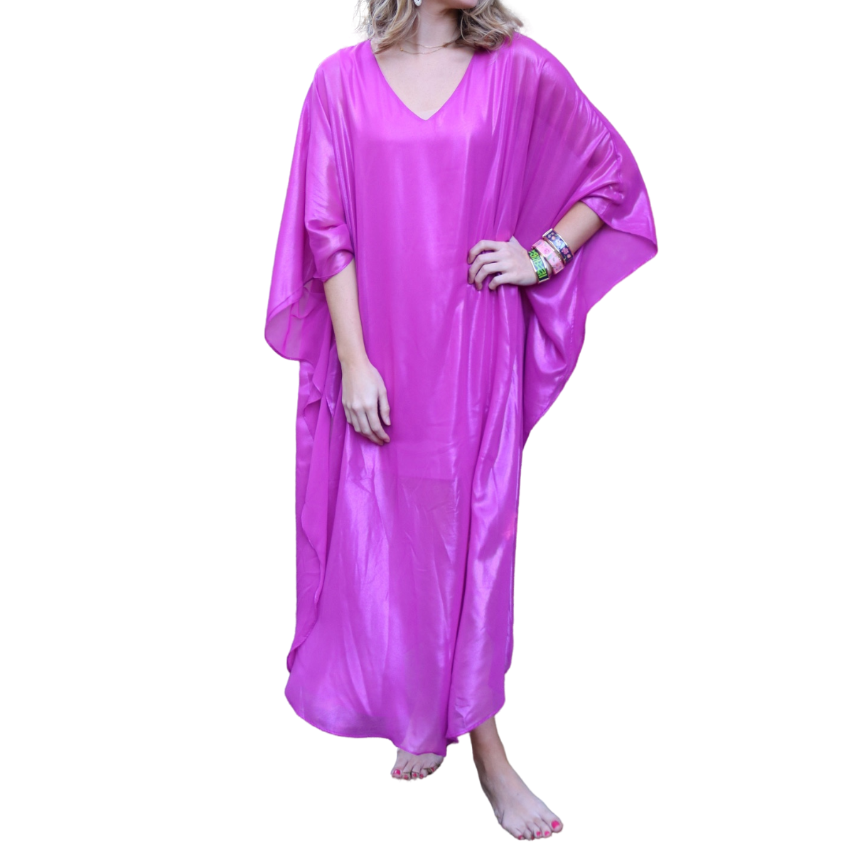 Silk Caftan Dress - (kiwi or magenta)