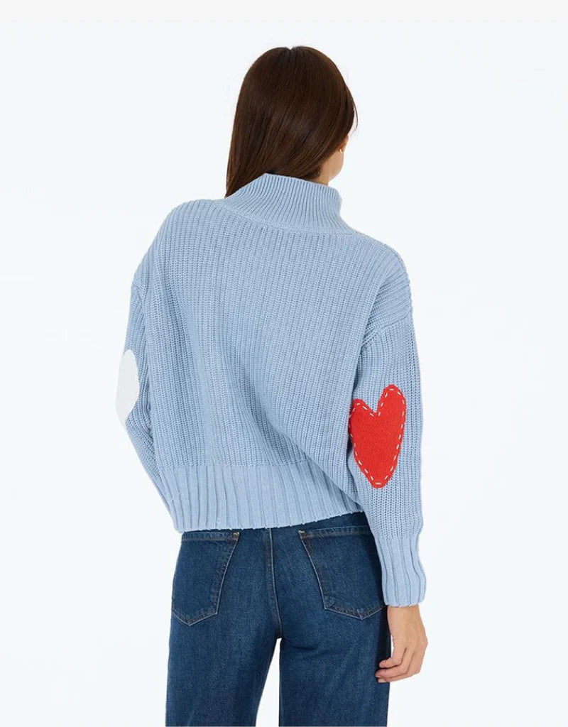 KERRI ROSENTHAL Marlow Imperfect Heart Sweater - Steel Blue