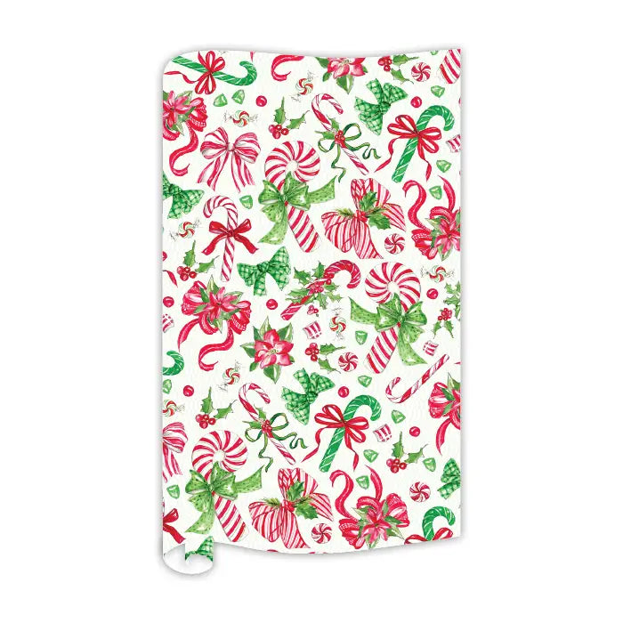 Red Green Bows Poinsettias Candy Canes Wrapping Paper