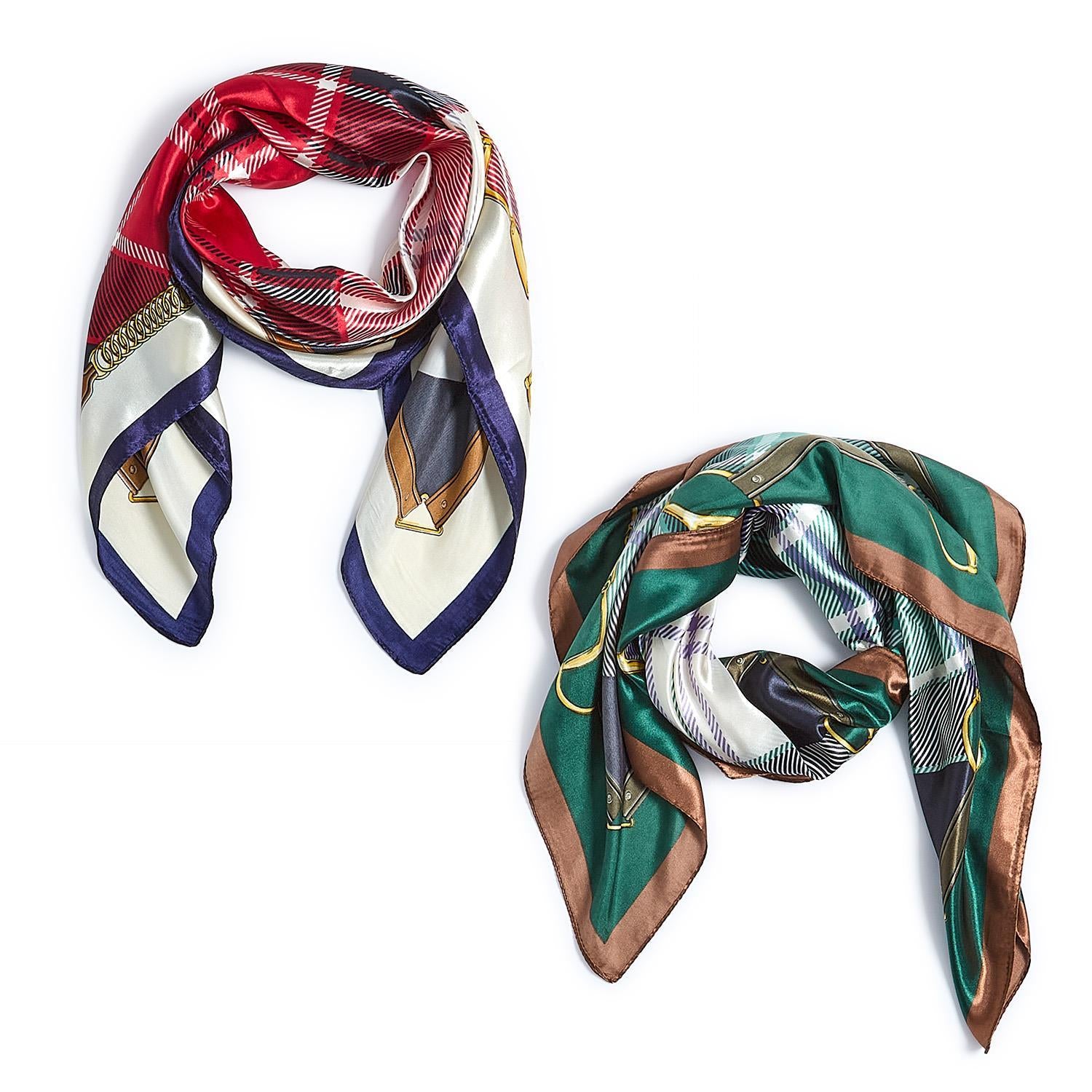 Tartan Silky Scarf | Red Plaid and Green Plaid