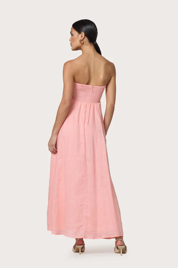 Lusana  Talia Linen Maxi Dress - Peach