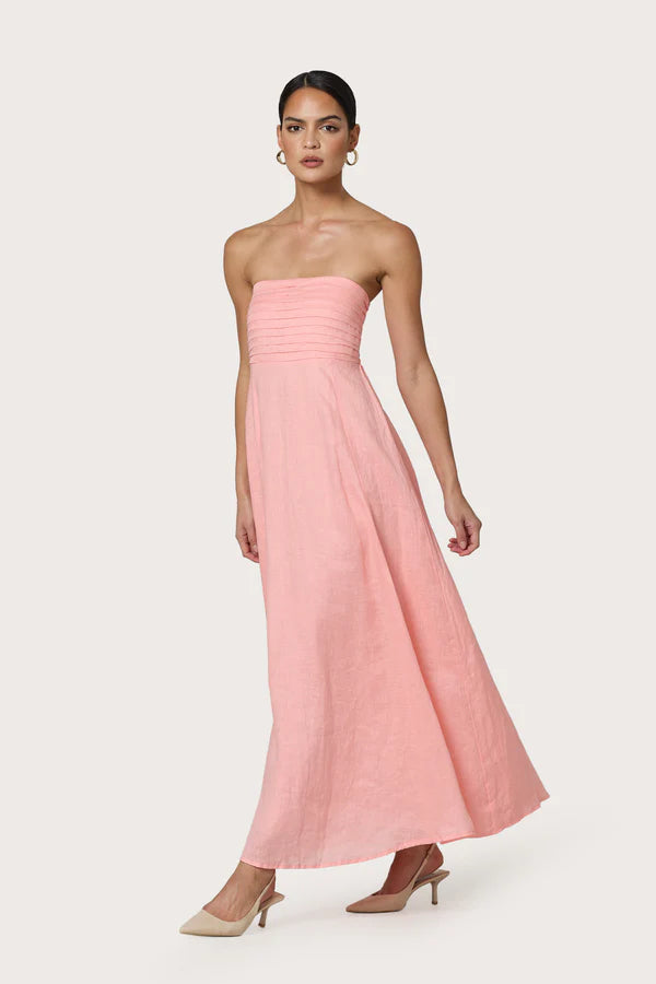 Lusana  Talia Linen Maxi Dress - Peach