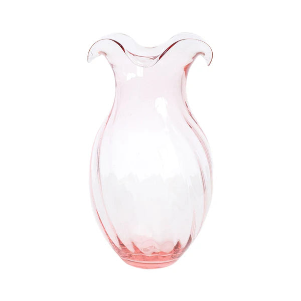Vietri Hibiscus Glass Vertical Fluted Small Vase - Pink, Clear, or Green