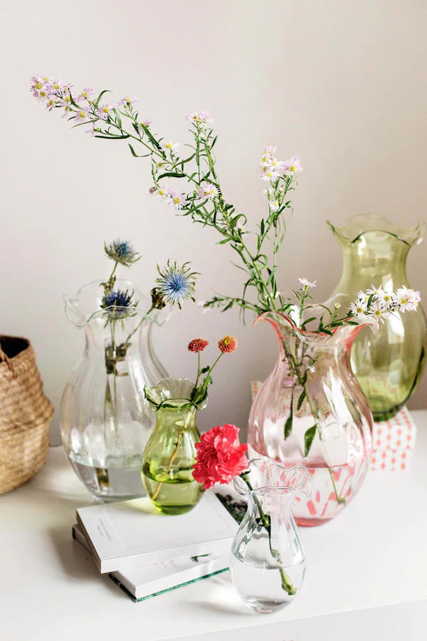 Vietri Hibiscus Glass Vertical Fluted Small Vase - Pink, Clear, or Green