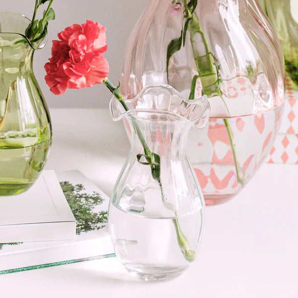 Vietri Hibiscus Glass Vertical Fluted Small Vase - Pink, Clear, or Green