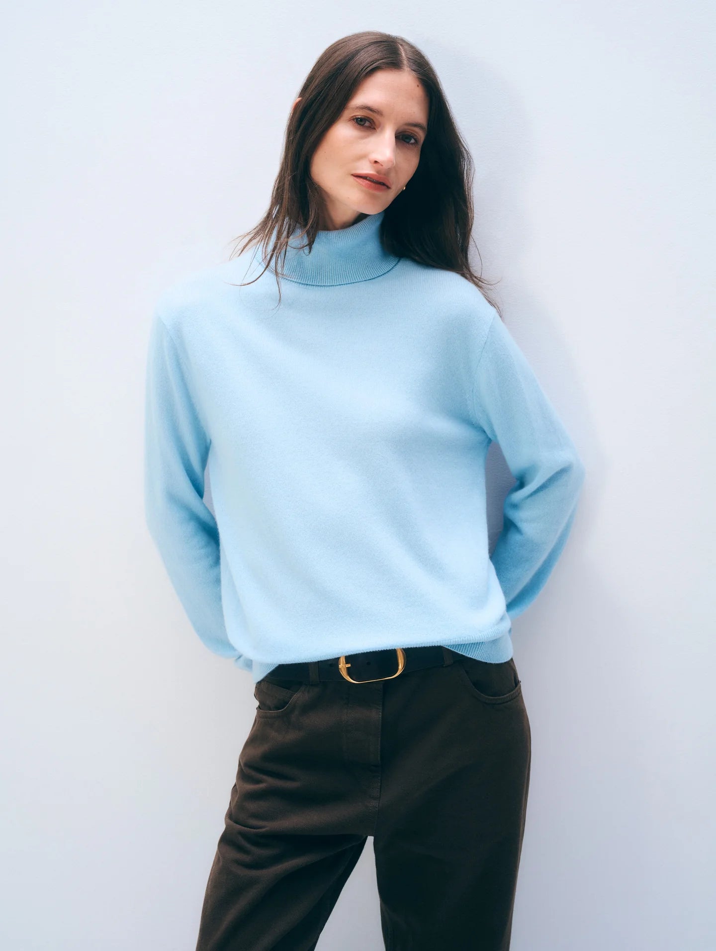 White & Warren Ribbed Trim Turtleneck | Seersucker Blue