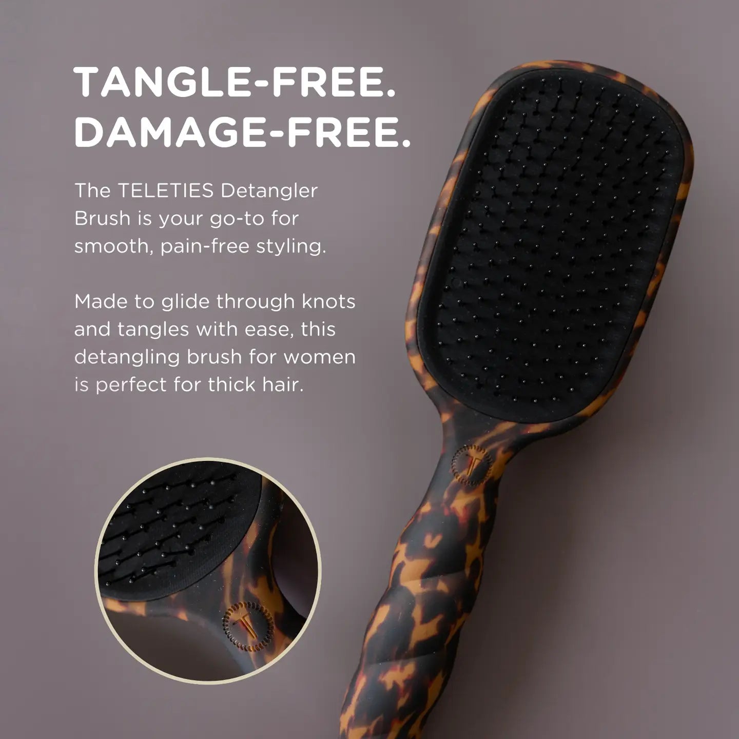 Teleties Detangler Hair Brush For Thick Hair - Tortoise