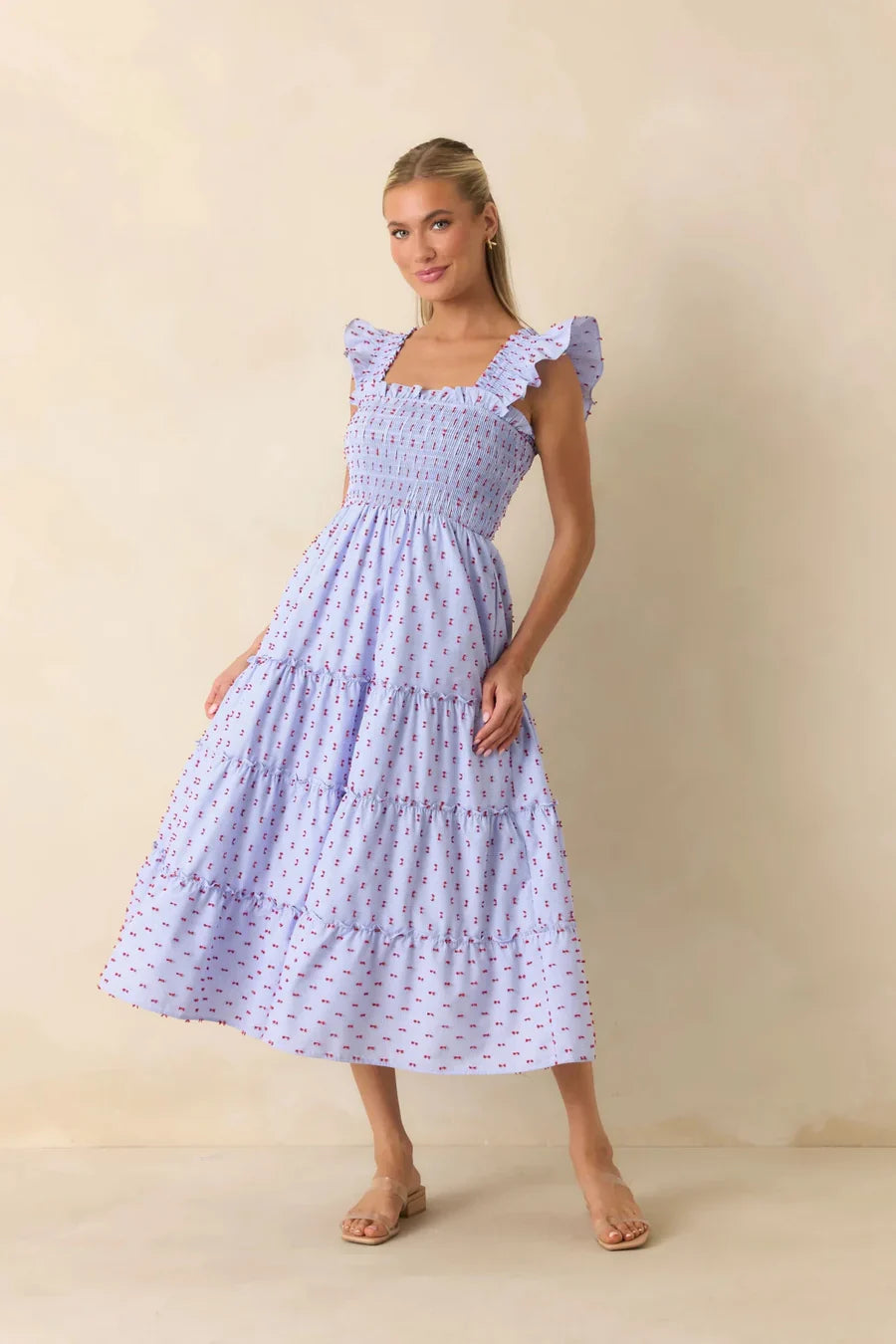 Properina Felicity Midi Dress | Blue Gingham Embroidered